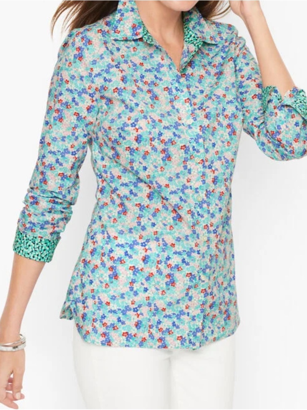 Talbots Aqua Floral Button-Down Shirt
